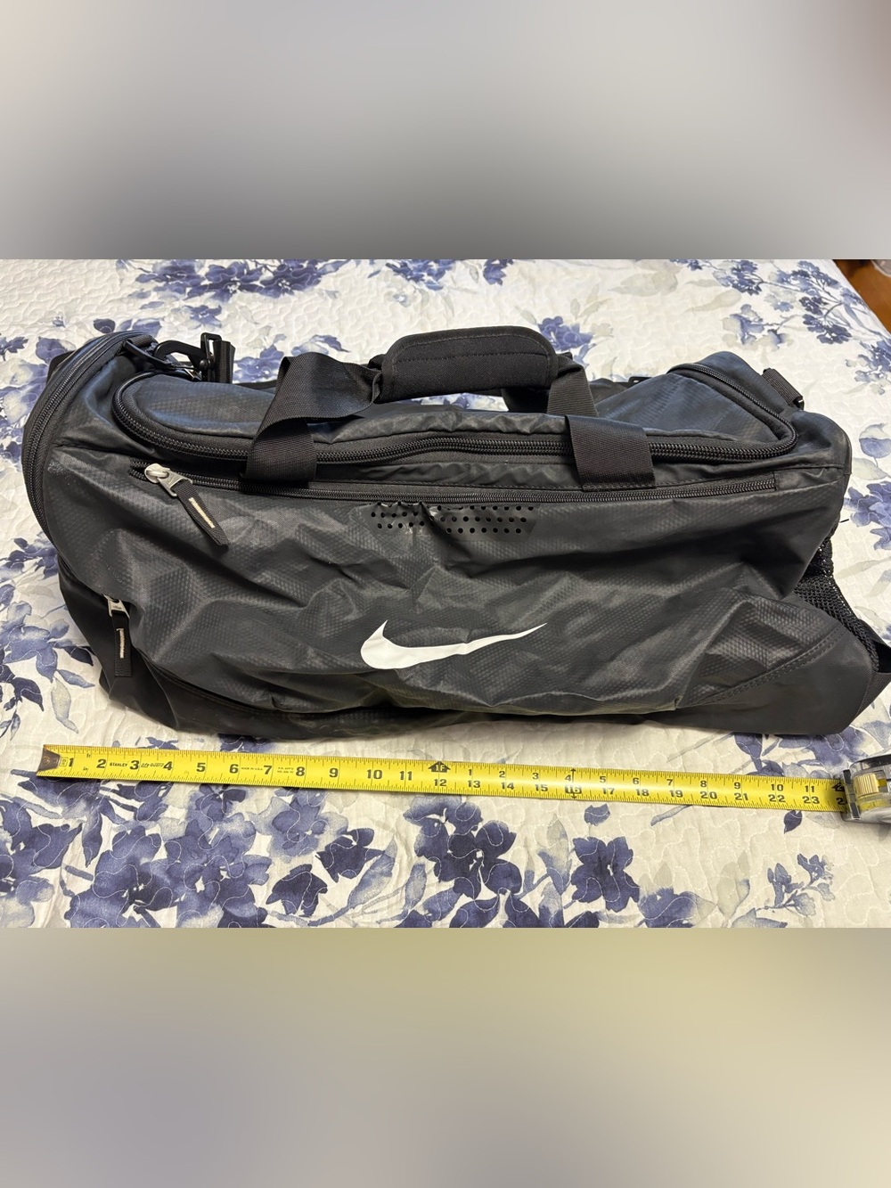 Nike Black Duffel Bag with White Swoosh Logo